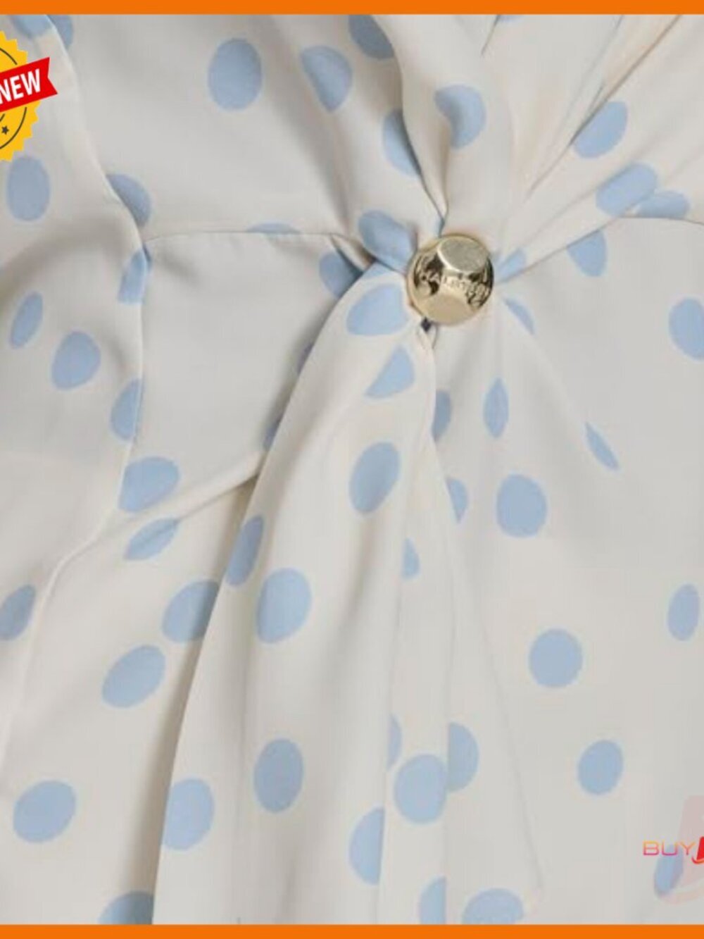 Long Sleeve Wrap Blouse with Hardware, Polka Dot Pattern, Regular Fit - Picture 6 of 6